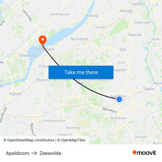 Apeldoorn to Zeewolde map