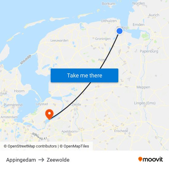 Appingedam to Zeewolde map