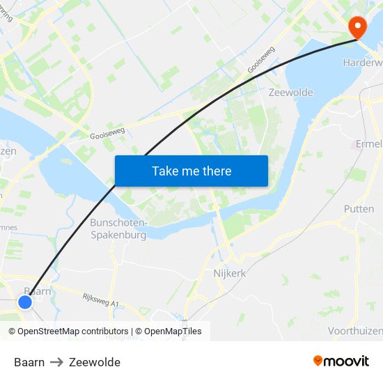 Baarn to Zeewolde map