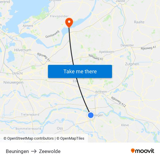Beuningen to Zeewolde map