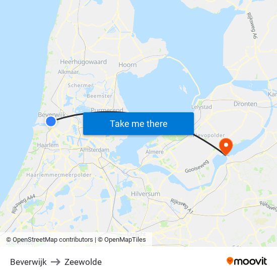 Beverwijk to Zeewolde map