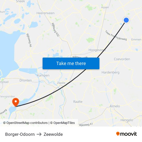 Borger-Odoorn to Zeewolde map