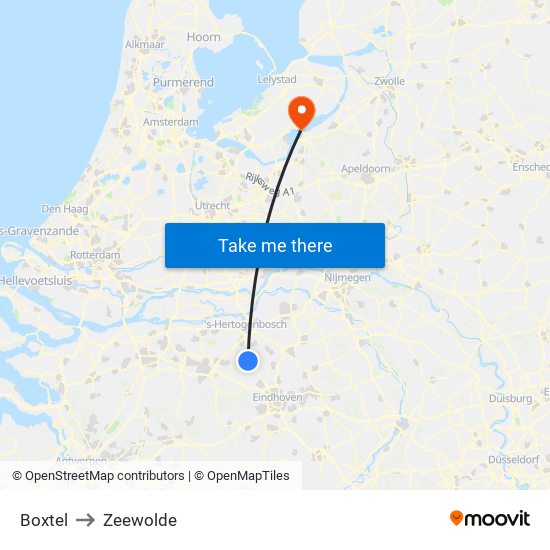 Boxtel to Zeewolde map