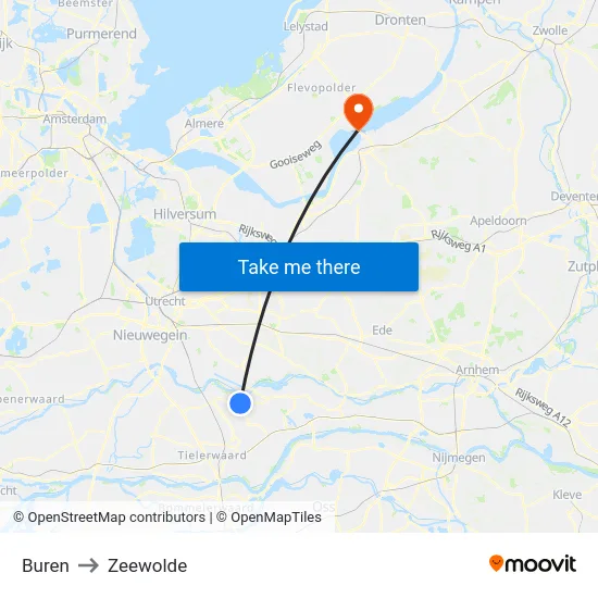 Buren to Zeewolde map