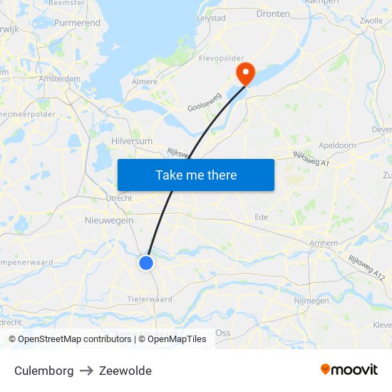 Culemborg to Zeewolde map