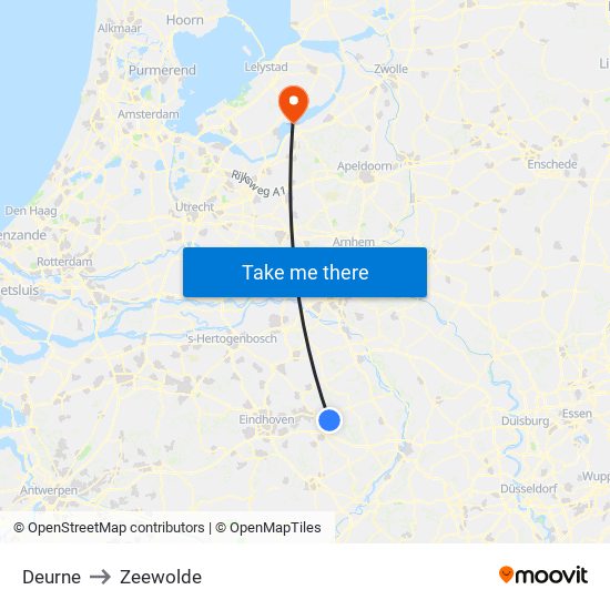 Deurne to Zeewolde map