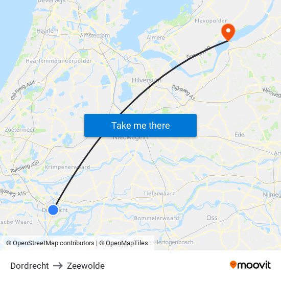 Dordrecht to Zeewolde map