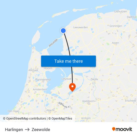 Harlingen to Zeewolde map