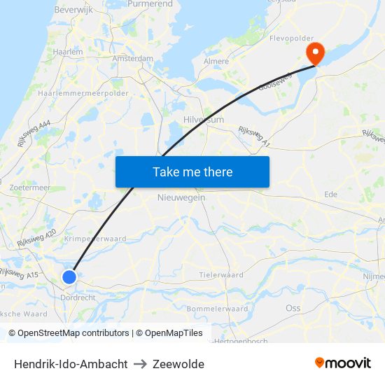 Hendrik-Ido-Ambacht to Zeewolde map