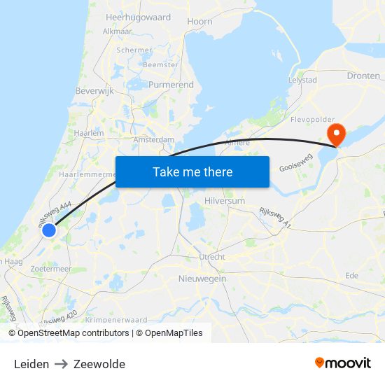 Leiden to Zeewolde map