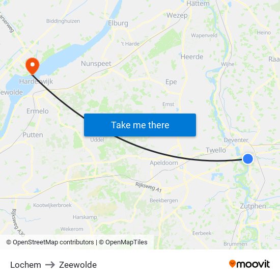 Lochem to Zeewolde map