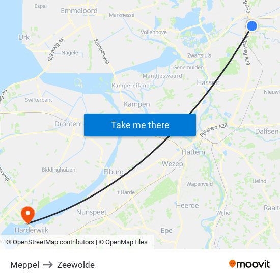 Meppel to Zeewolde map