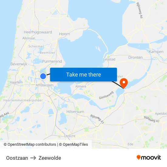 Oostzaan to Zeewolde map