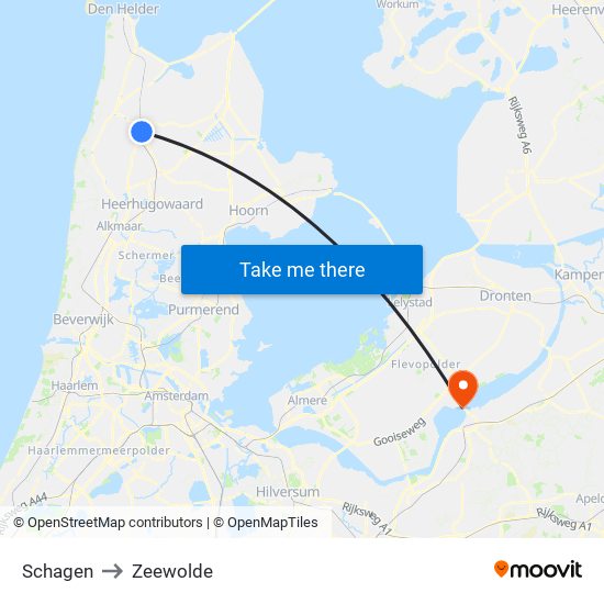 Schagen to Zeewolde map