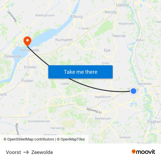 Voorst to Zeewolde map