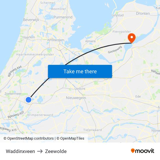 Waddinxveen to Zeewolde map