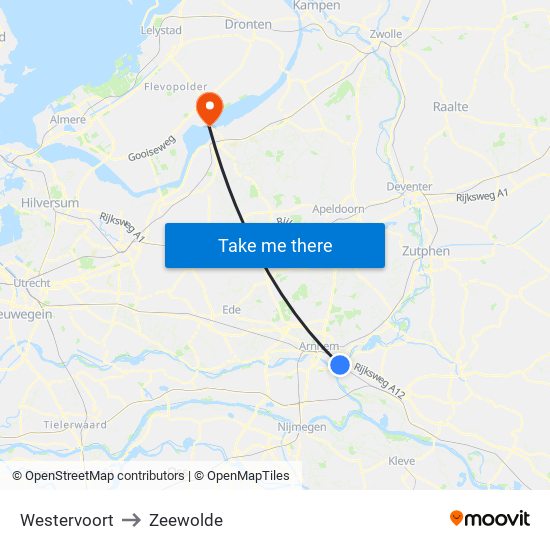 Westervoort to Zeewolde map