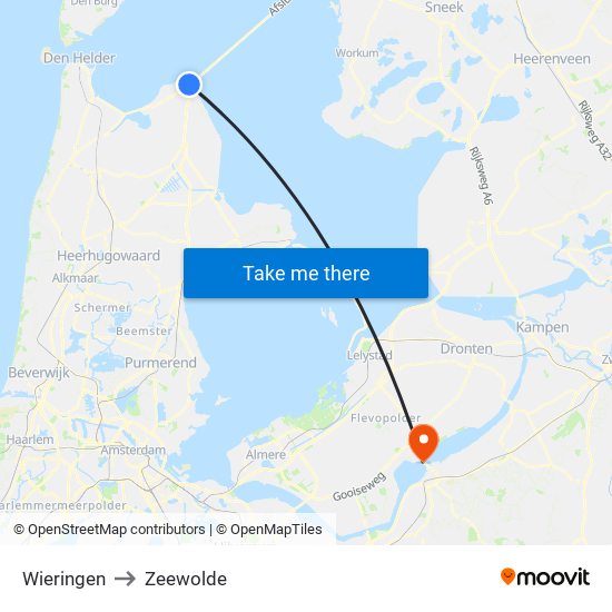 Wieringen to Zeewolde map