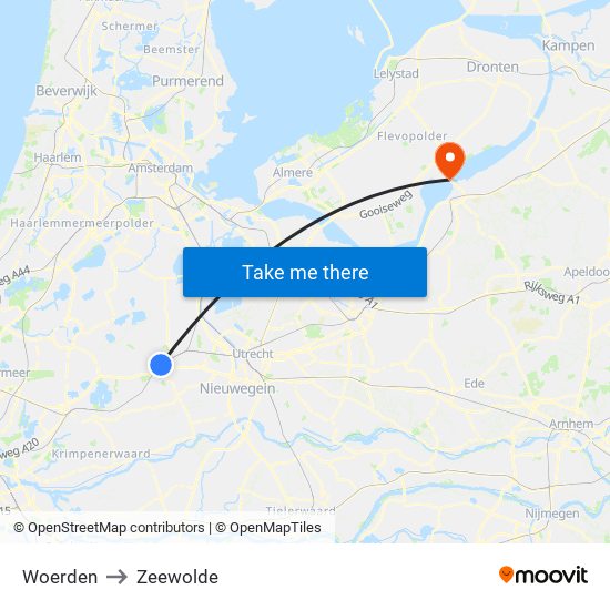 Woerden to Zeewolde map