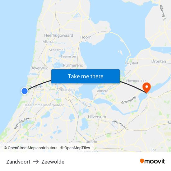 Zandvoort to Zeewolde map