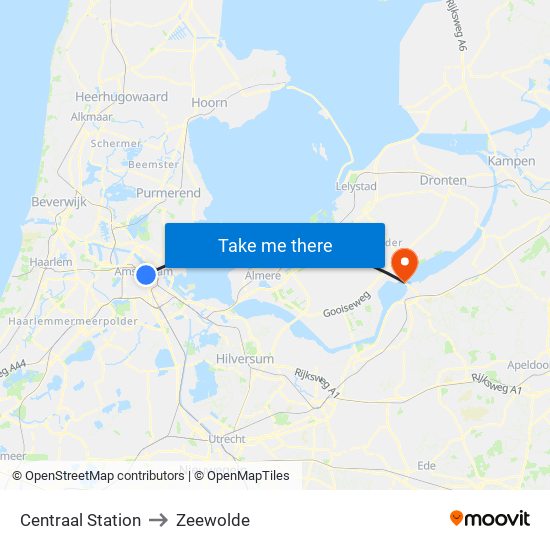 Centraal Station to Zeewolde map