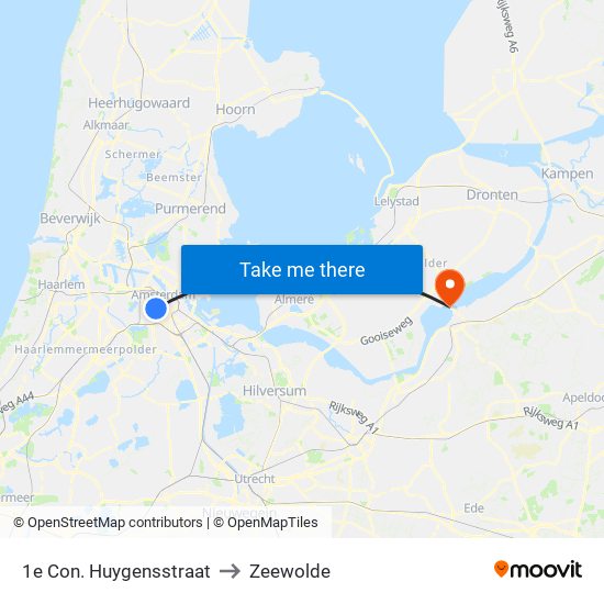1e Con. Huygensstraat to Zeewolde map