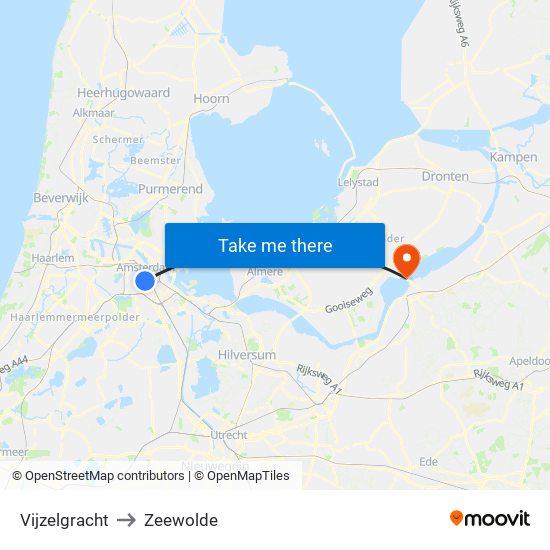 Vijzelgracht to Zeewolde map