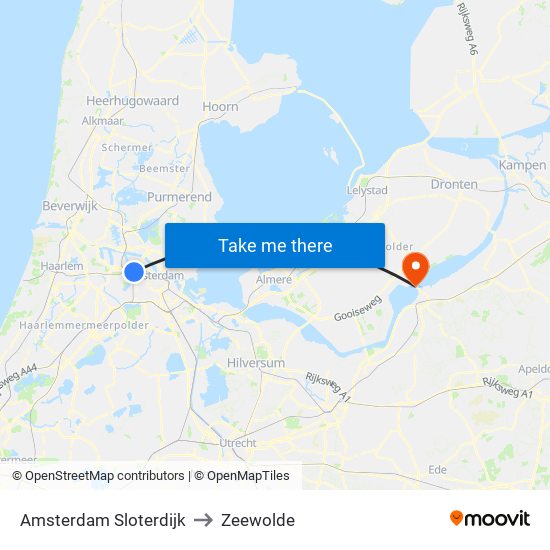 Amsterdam Sloterdijk to Zeewolde map