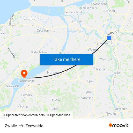 Zwolle to Zeewolde map