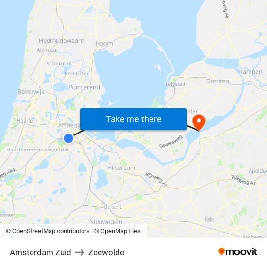 Amsterdam Zuid to Zeewolde map