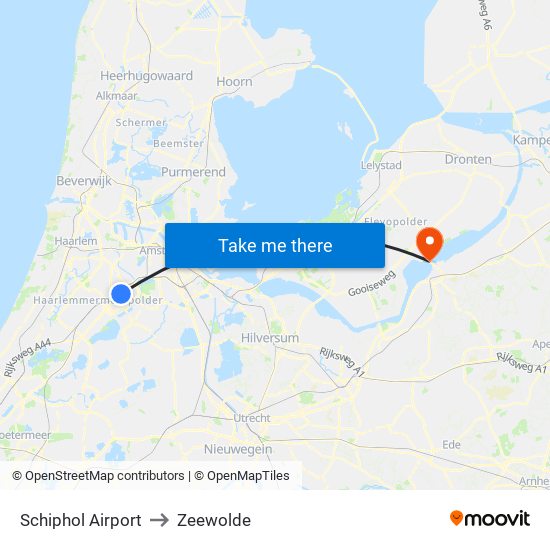 Schiphol Airport to Zeewolde map