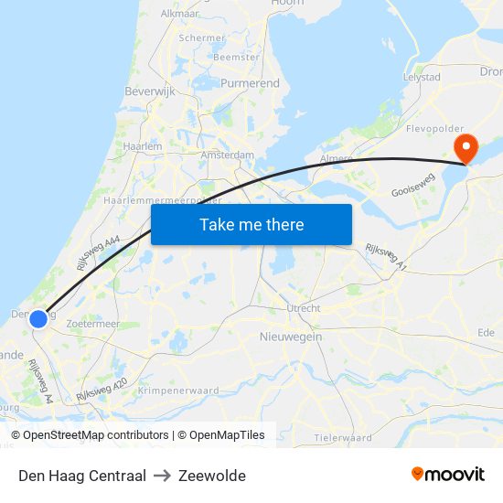 Den Haag Centraal to Zeewolde map