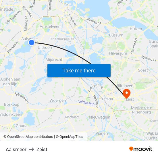 Aalsmeer to Zeist map