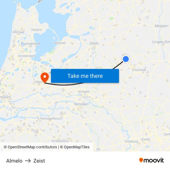 Almelo to Zeist map