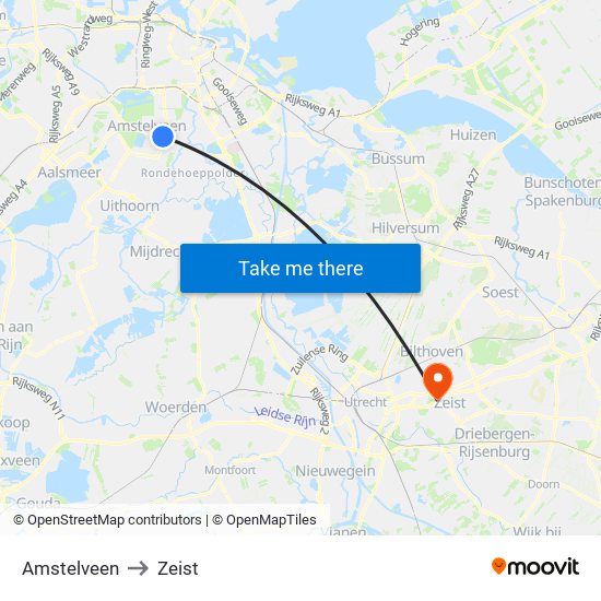 Amstelveen to Zeist map