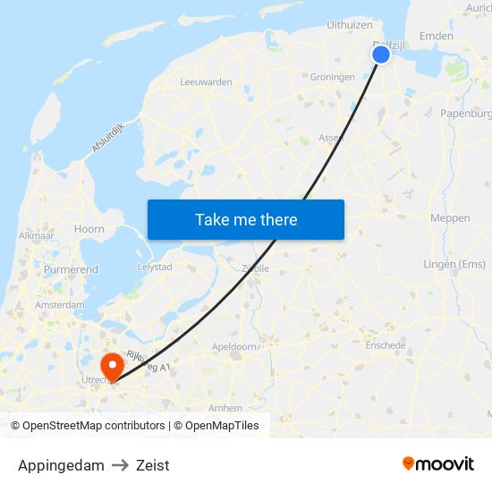 Appingedam to Zeist map