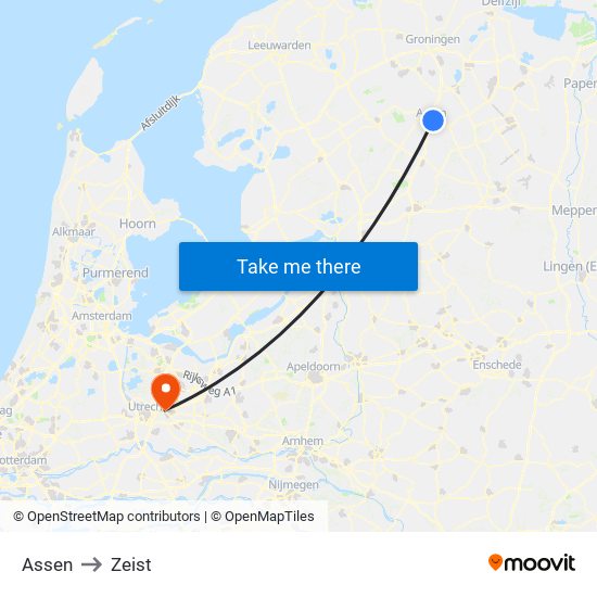 Assen to Zeist map