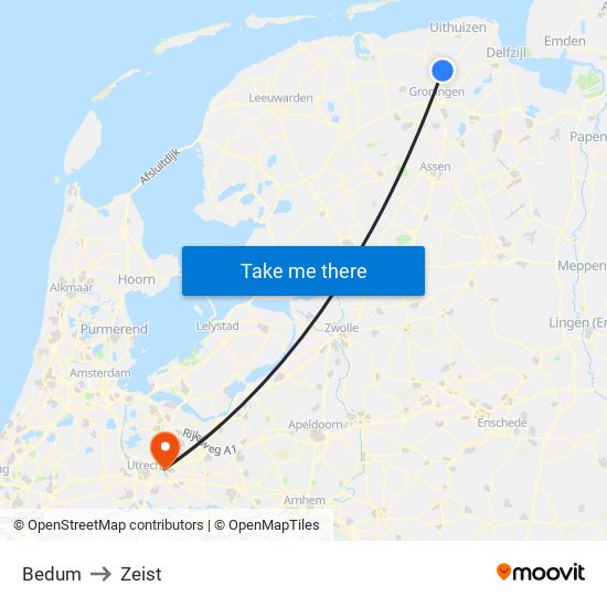 Bedum to Zeist map