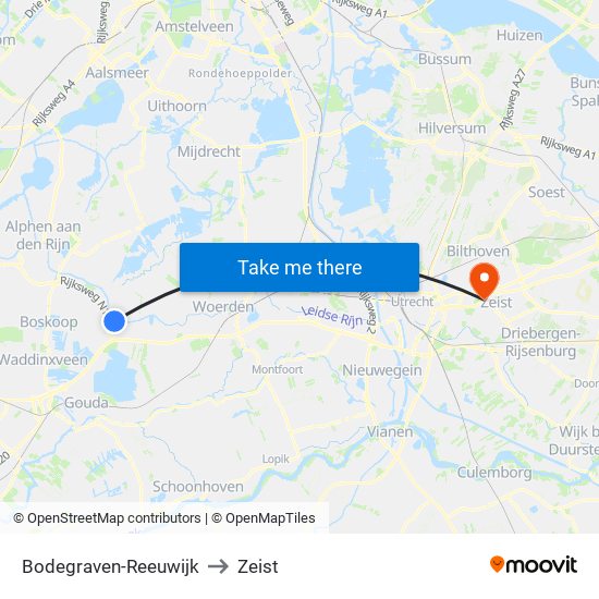 Bodegraven-Reeuwijk to Zeist map