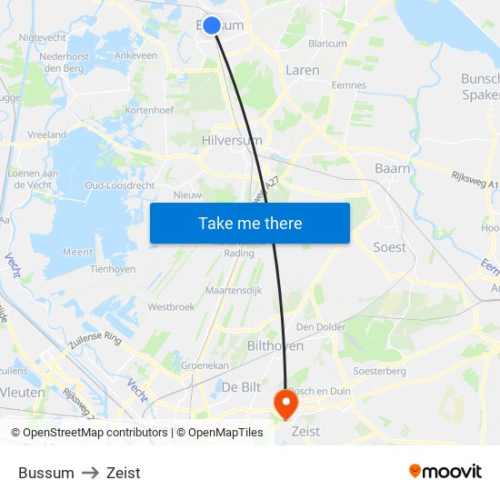 Bussum to Zeist map