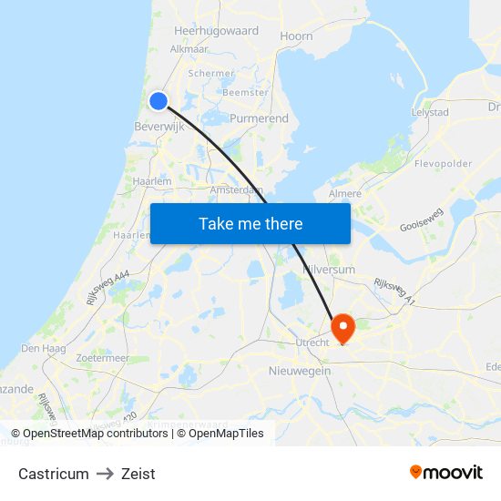 Castricum to Zeist map