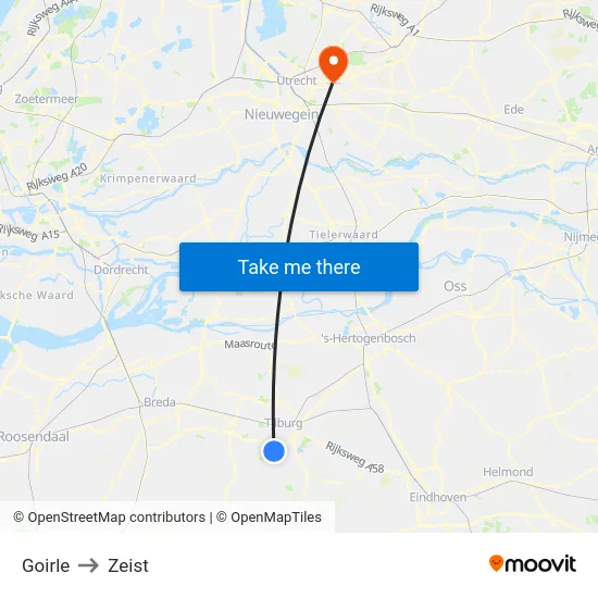 Goirle to Zeist map
