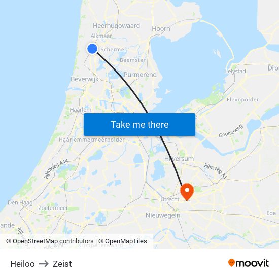 Heiloo to Zeist map