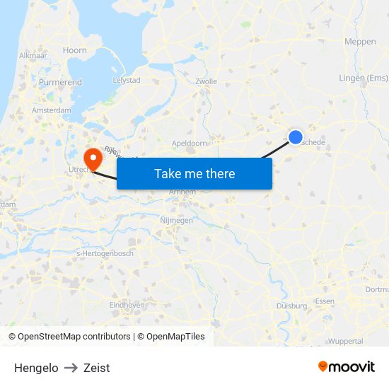 Hengelo to Zeist map