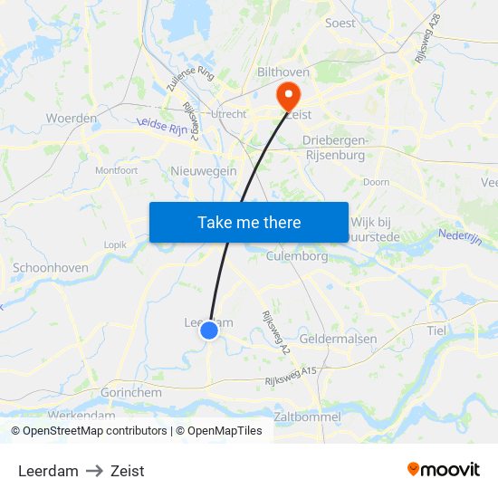 Leerdam to Zeist map