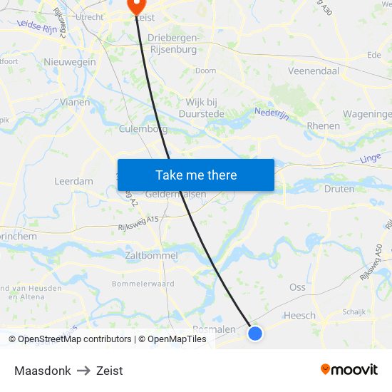 Maasdonk to Zeist map