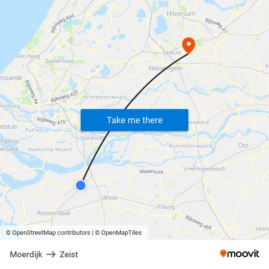 Moerdijk to Zeist map