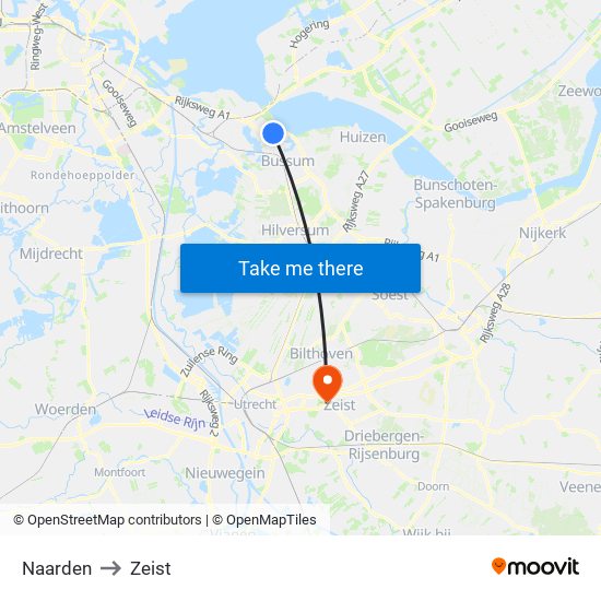 Naarden to Zeist map