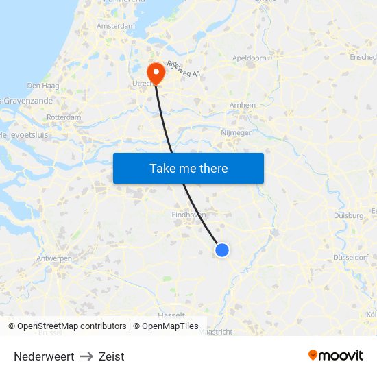 Nederweert to Zeist map