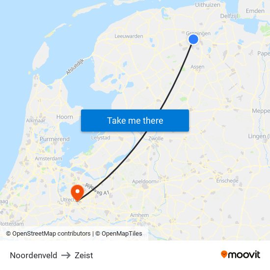 Noordenveld to Zeist map